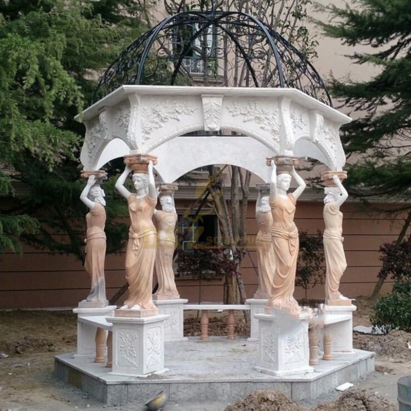 Outdoor Garden Decoration Marble Stone Carving Square Pavilions Gazebo