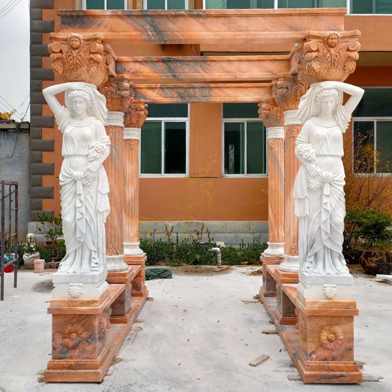 Garden Round Marble Stone Red Figure Sculpture Pavilion Gazebo