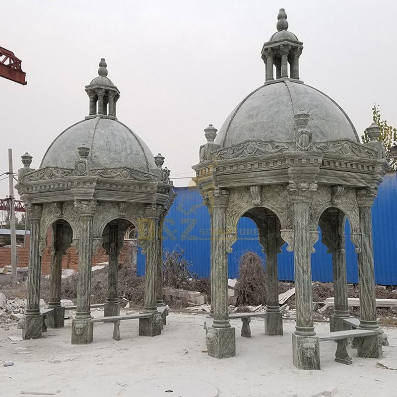 European Style Outdoor Solid Roof Marble Stone Pillar Gazebo