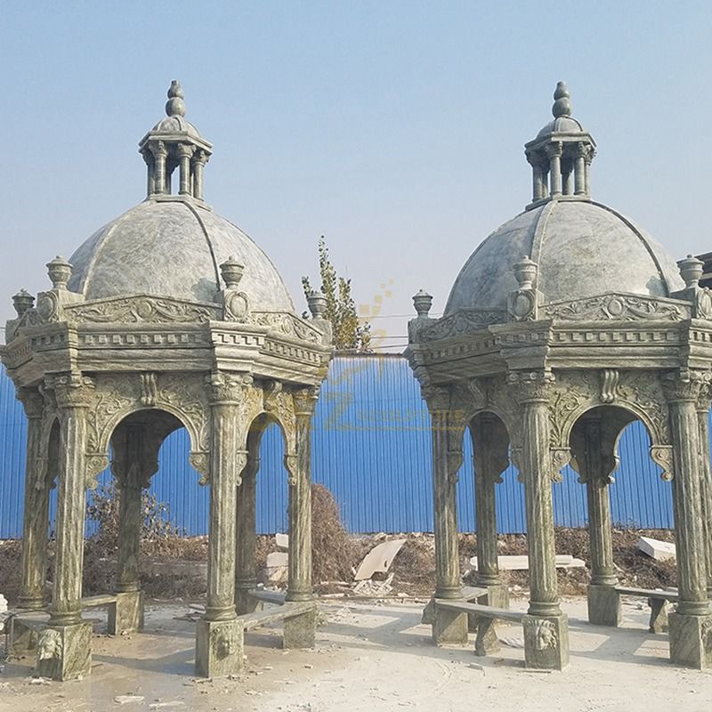 European Style Outdoor Solid Roof Marble Stone Pillar Gazebo