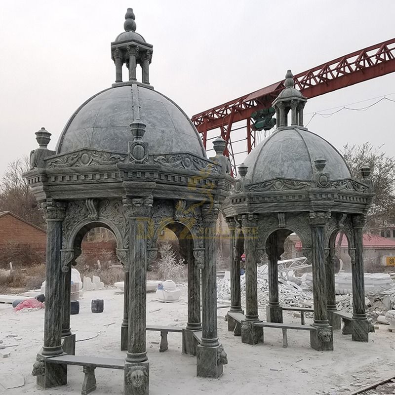 European Style Outdoor Solid Roof Marble Stone Pillar Gazebo