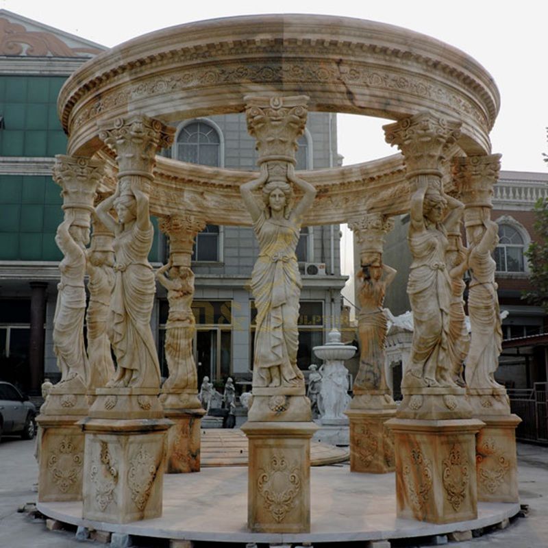 Natural Outdoor Marble Gazebo With Beautiful Women Column For Decorative