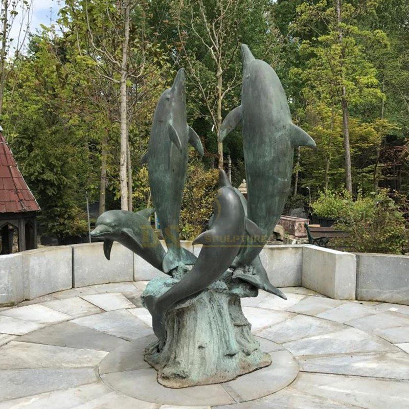 Large garden bronze dolphin fountain sculpture