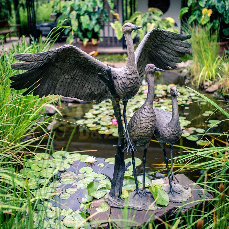 Metal animal art sculpture garden bronze crane statue