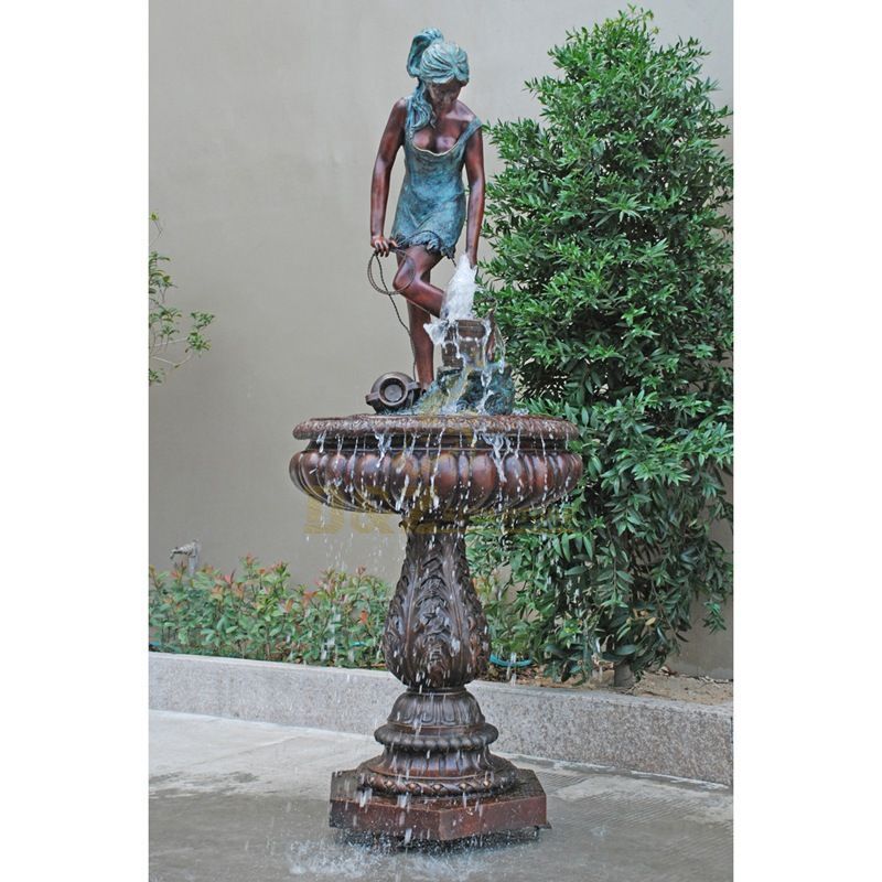 Bronze life size lady statue water fountain sculpture