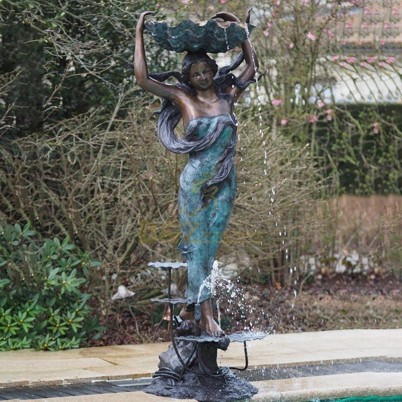 bronze woman water fountain sculpture