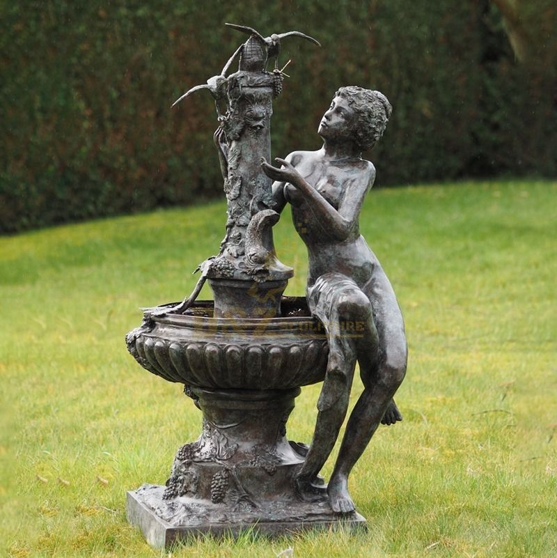 Low price high quality bronze bird statue woman nude brass fountain  sculpture
