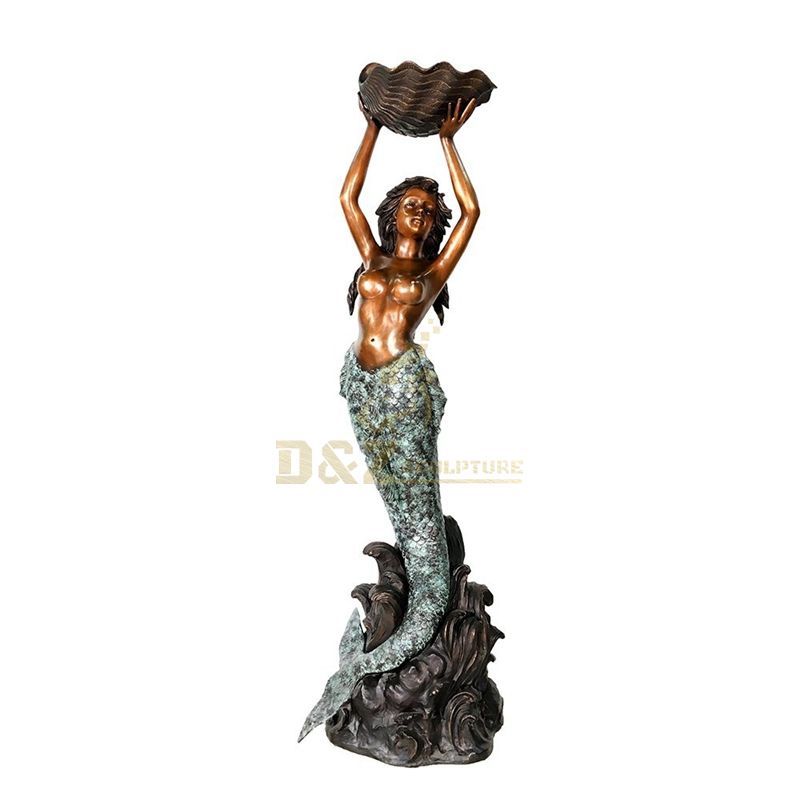 Life size vivid bronze mermaid sculpture