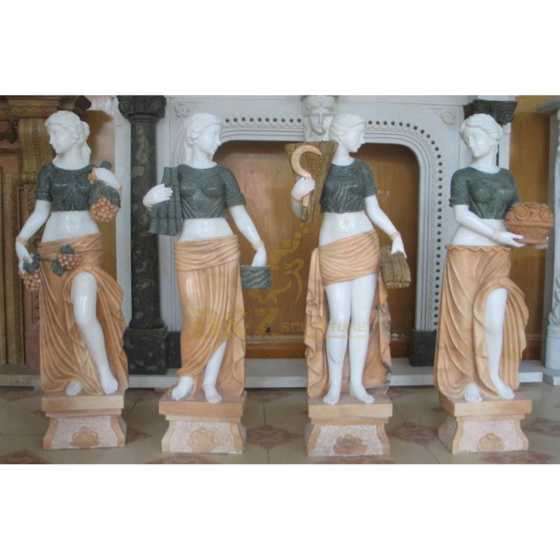 Yellow Stone Carving Four Season Greek Goddess Marble Statues