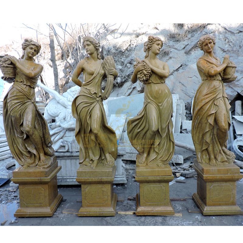 Yellow Stone Carving Four Season Greek Goddess Marble Statues