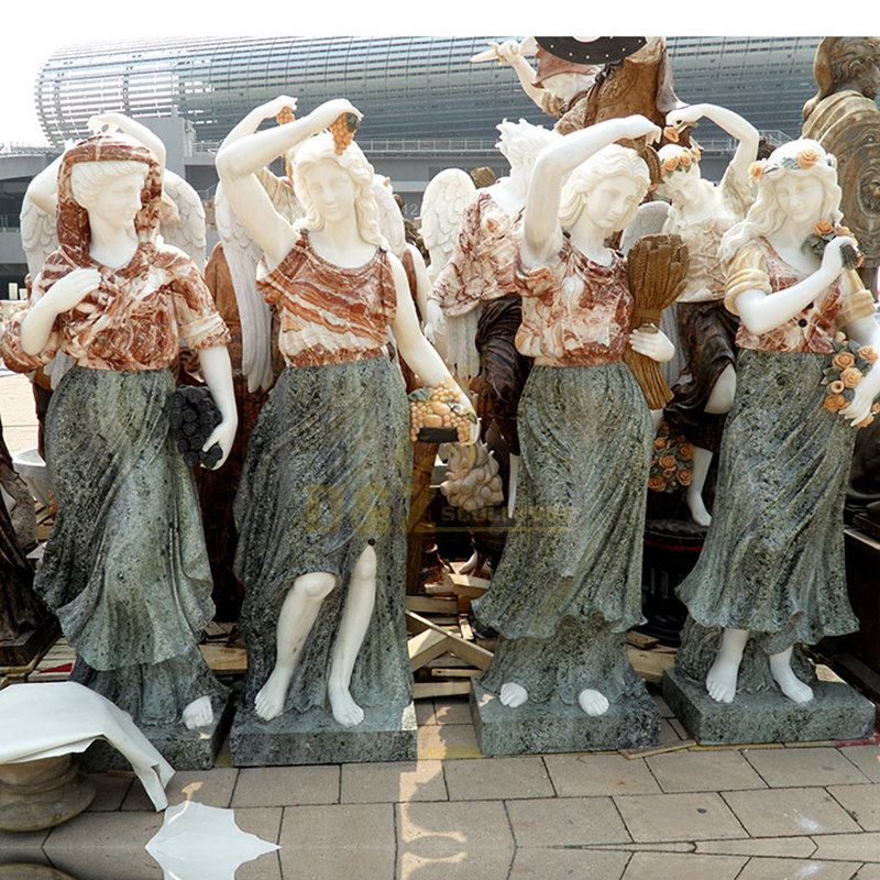 Yellow Stone Carving Four Season Greek Goddess Marble Statues