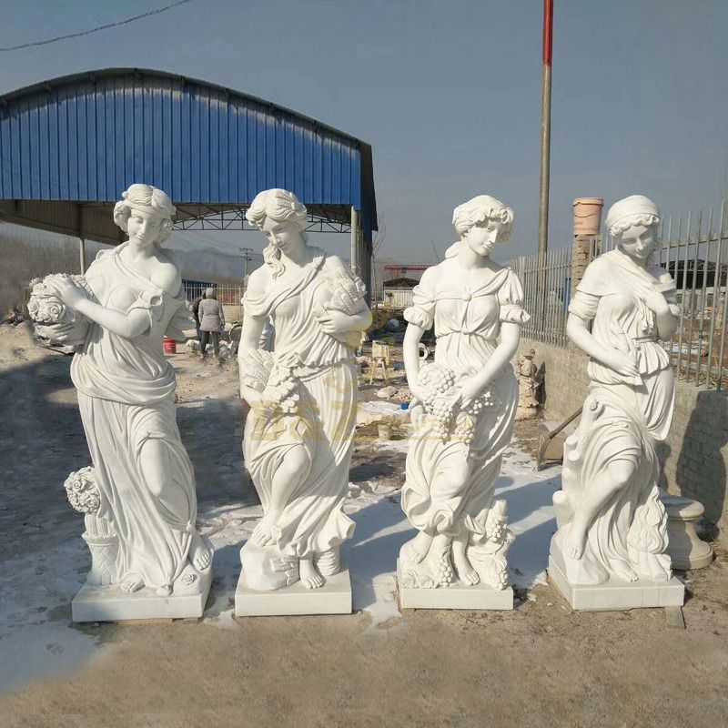 Yellow Stone Carving Four Season Greek Goddess Marble Statues