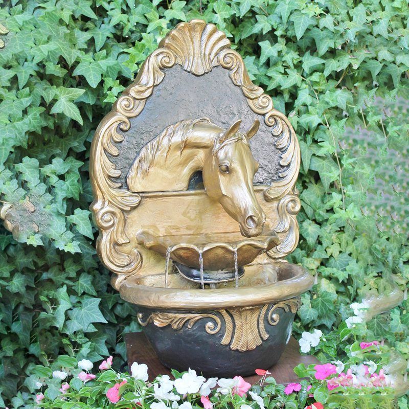 Outdoor bronze fountain horse head sculpture