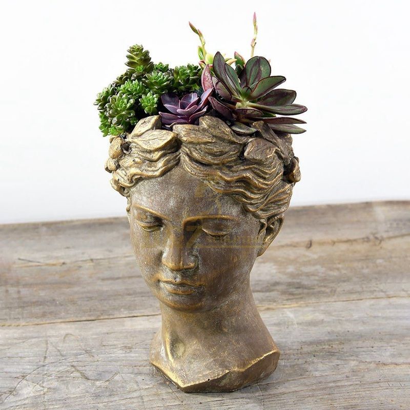 Bronze roman bust brass flowerpot sculpture for home decoration