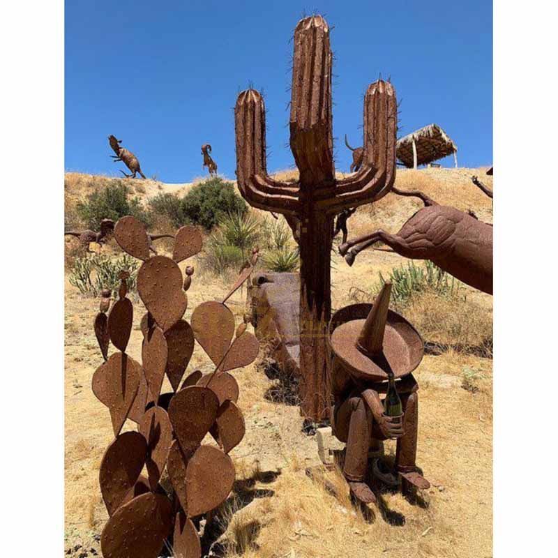Outdoor metal cactus plant rusty art corten steel sculpture