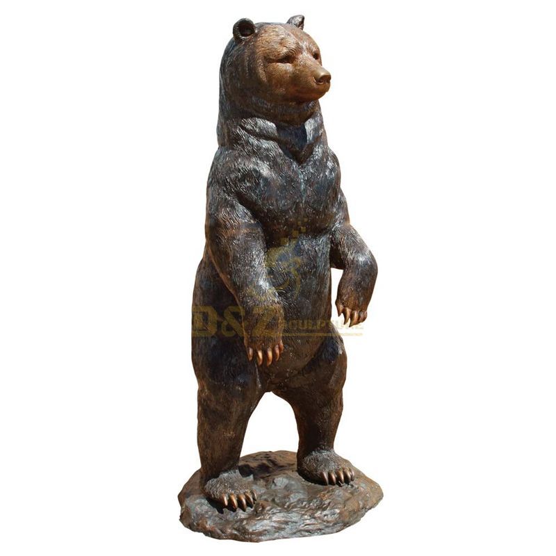 Life Size Metal Standing Black Bear Sculpture