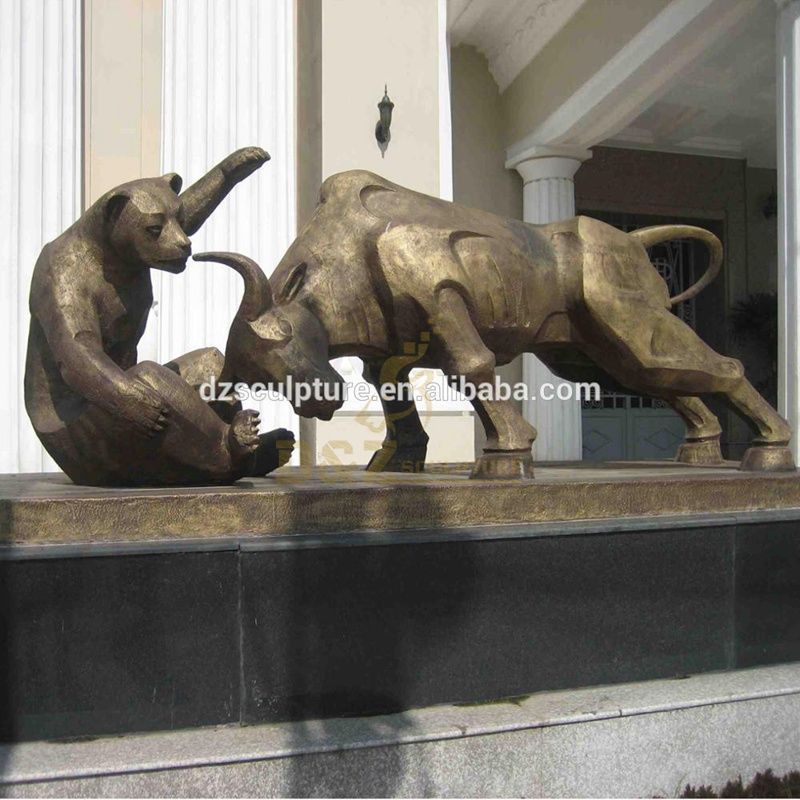 Life Size Bronze Figthing Bull And Bear Statues