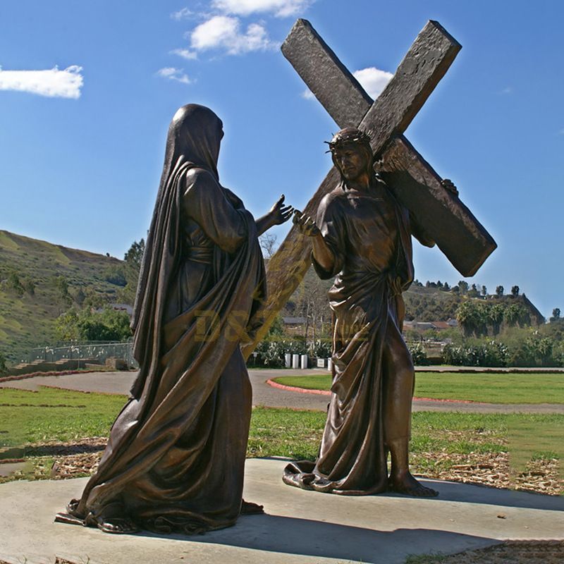 Large Outdoor Bronze Jesus Christ Holding A Cross Sculpture