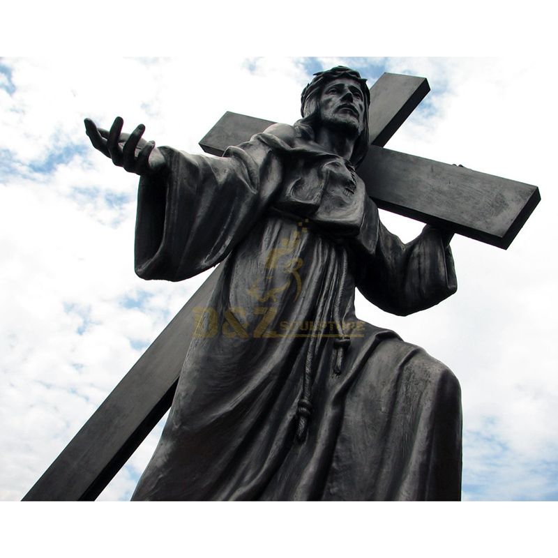 Large Outdoor Bronze Jesus Christ Holding A Cross Sculpture