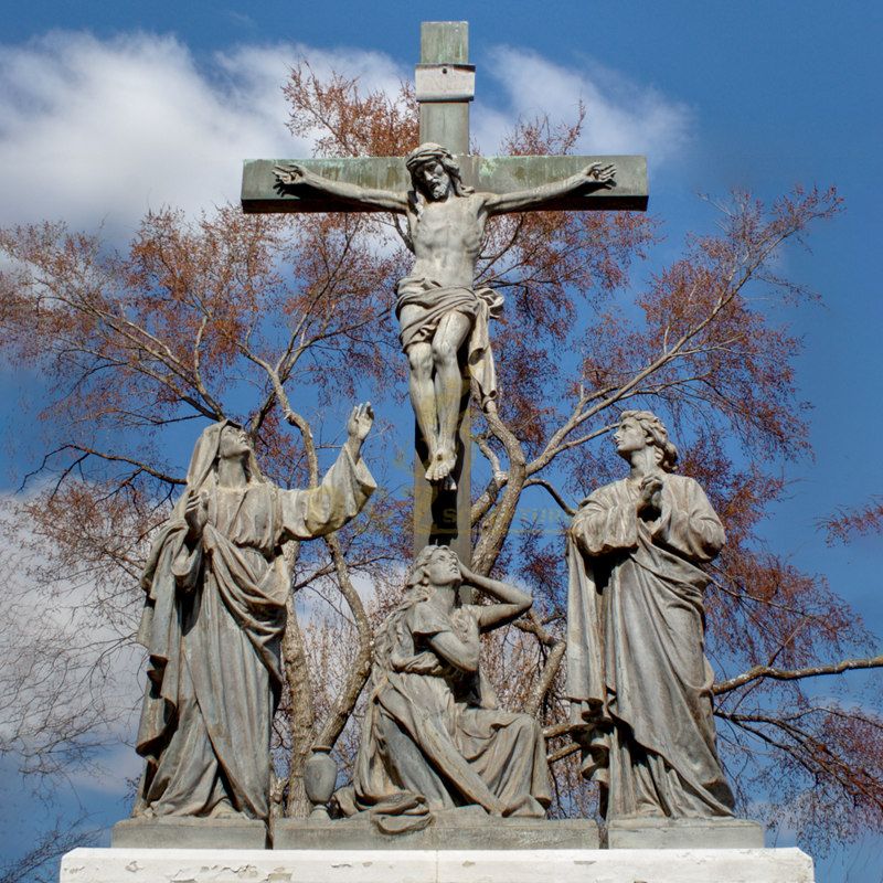 Large Outdoor Bronze Jesus Christ Holding A Cross Sculpture