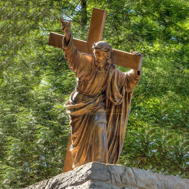 Famous Western Style Modern Outdoor Decoration Bronze Jesus Cross Statue