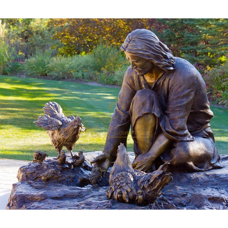 Garden Decoration Life Size Bronze Jesus Statue Sculpture Of Jesus Raising Chickens