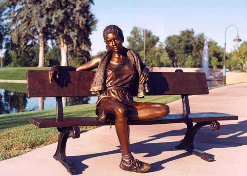 Garden Ornaments Bronze Woman Statue Sitting On A Bench Chair