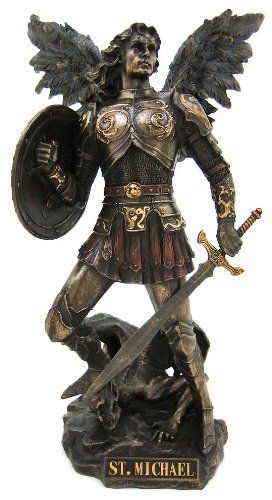 Western style Polished Bronze st michael the archangel Sculpture with sword life size winged angel Statue for sale