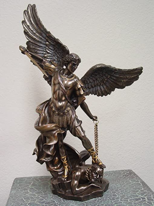 Life size bronze figure statue Saint Michael triumphed over the devil