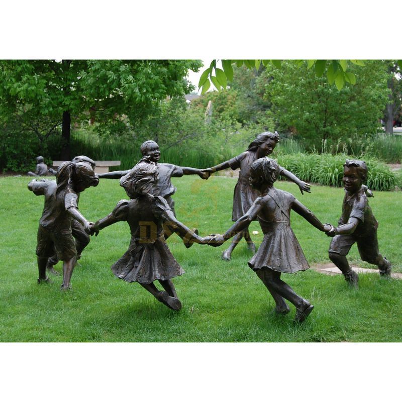 Outdoor lifelike garden cast bronze children statues sculpture