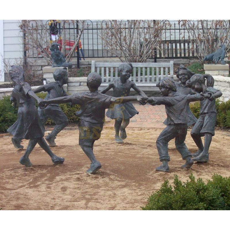 Life Size Garden Bronze Children Playing Sculptures