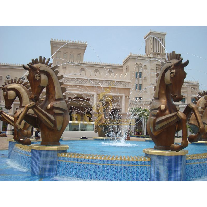 large outdoor bronze four jumping horse fountain statue for garden decor