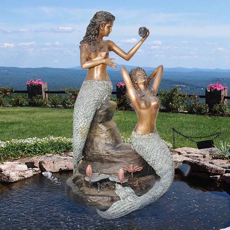 Life Size Bronze Mermaid Sitting Water Statue Fountain Outdoor Copper Woman Sculpture