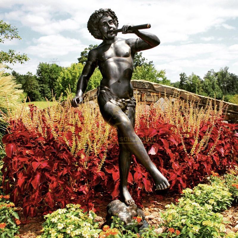Boy Playing Flute Bronze Garden Statue Fountain