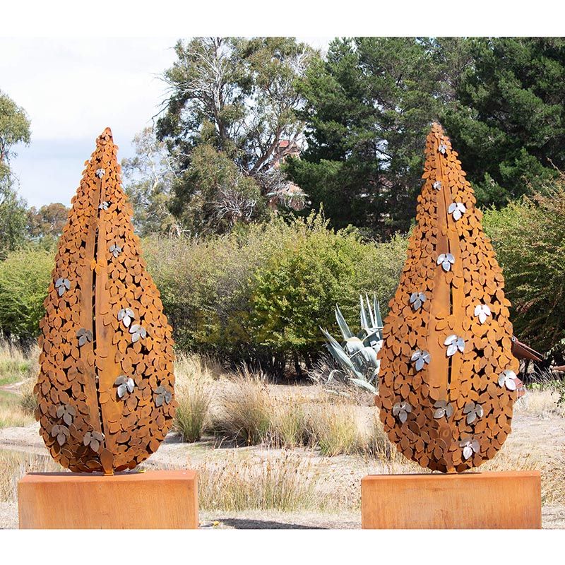 Outdoor Large Double Corten Steel Welding Leaves Water Drops Sculpture