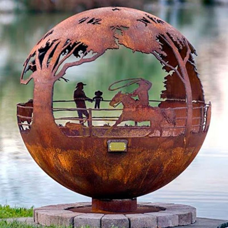 Large Corten Steel Ball Sculpture Landscape Hollowed Statue
