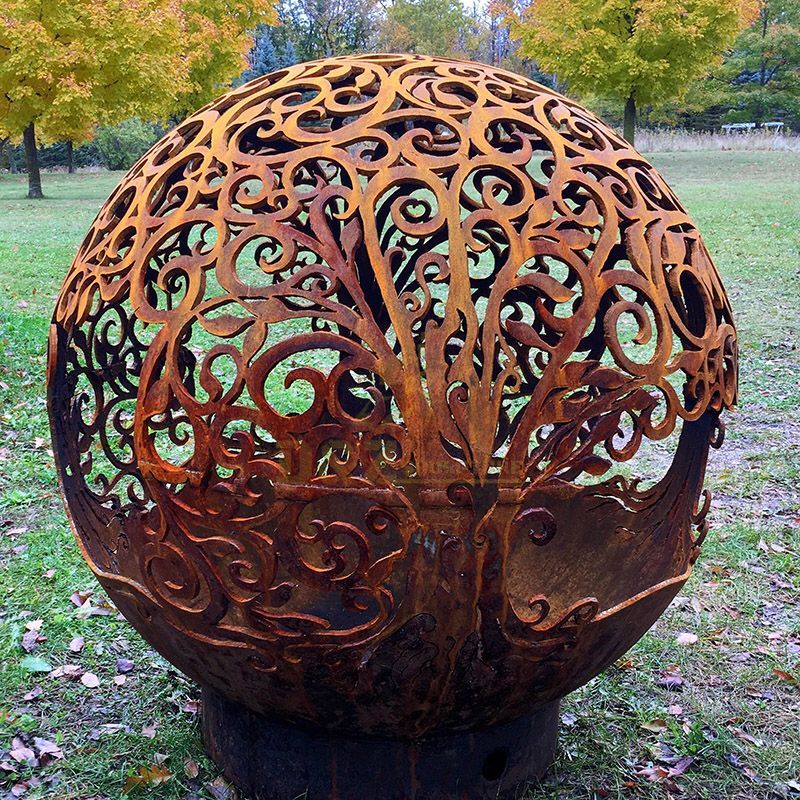 Large Size Hollow Modern Corten Steel Ball Sculpture