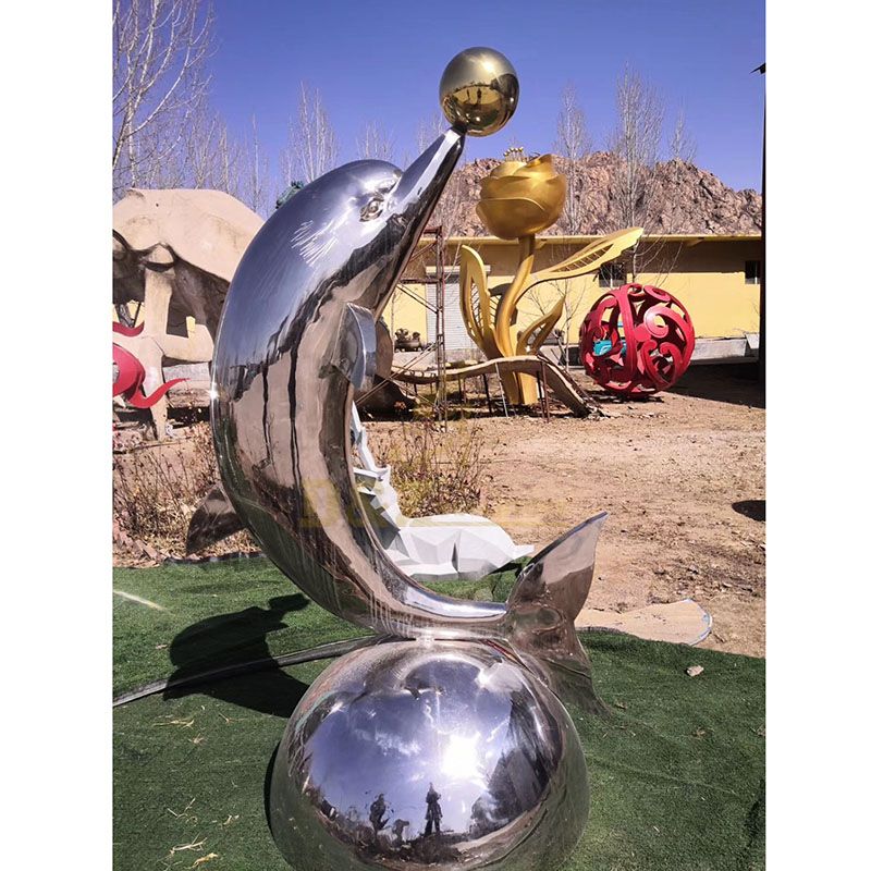 Park Decoration Metal Craft Animal Stainless Steel Dolphin Sculpture