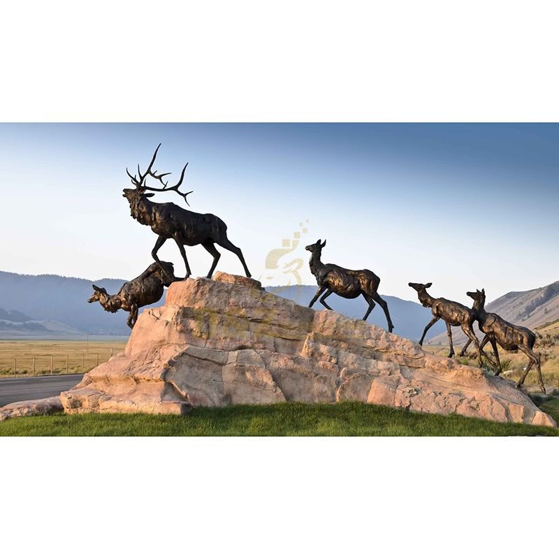 Outdoor Bronze Realistic Antelope Group Metal Sculpture