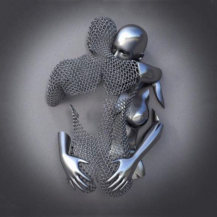 Famous Wall Couple Stainless Steel Love Hug Sculpture
