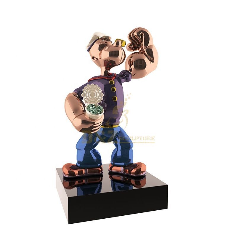 Cartoon Figure Popeye Stainless Steel Chrome Sculpture Statue