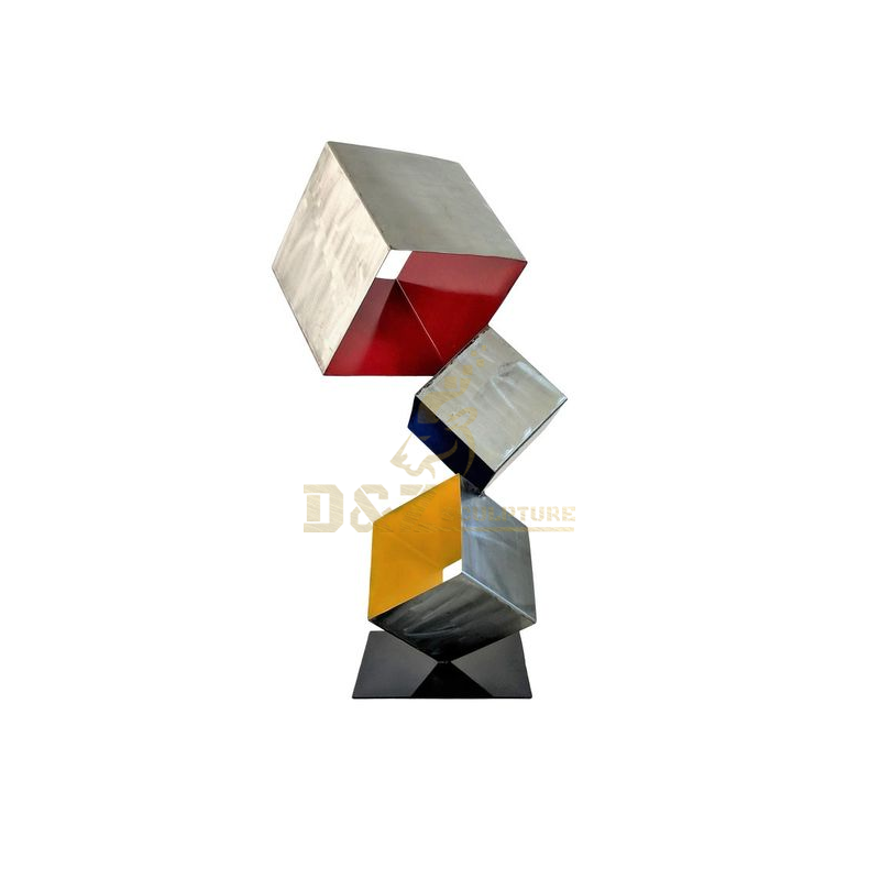 Modern Stainless Steel Outdoor Sculpture Art Metal Geometric Square Statue