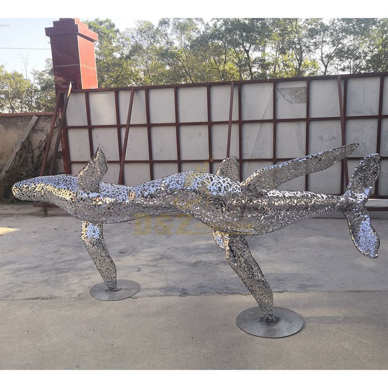large hollow wire stainless steel dolphin sculpture