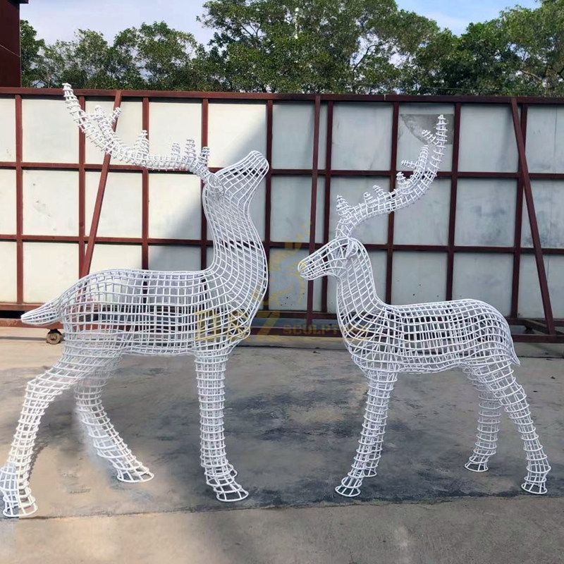Modern garden stainless steel contemporary deer wire sculpture