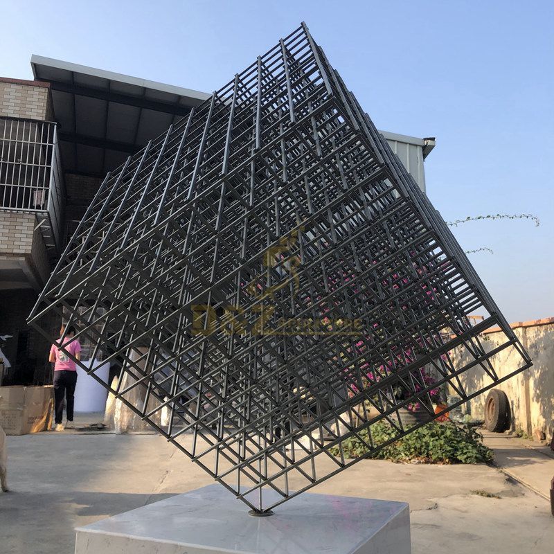 Stainless Steel Hollow Geometric Cube Perforated Sculpture