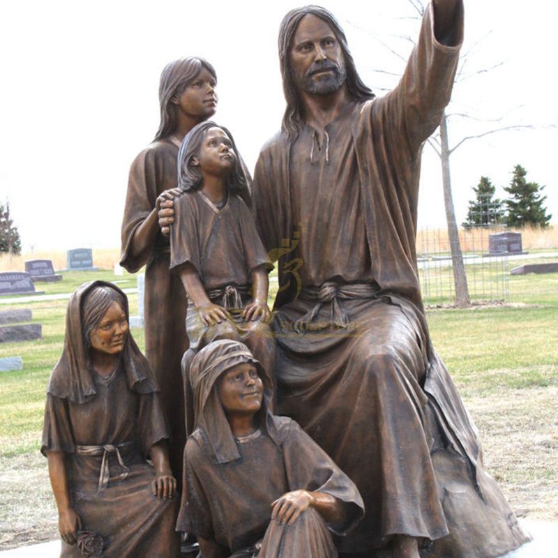 Catholic Religious Sculpture Bronze Jesus With Children Statue