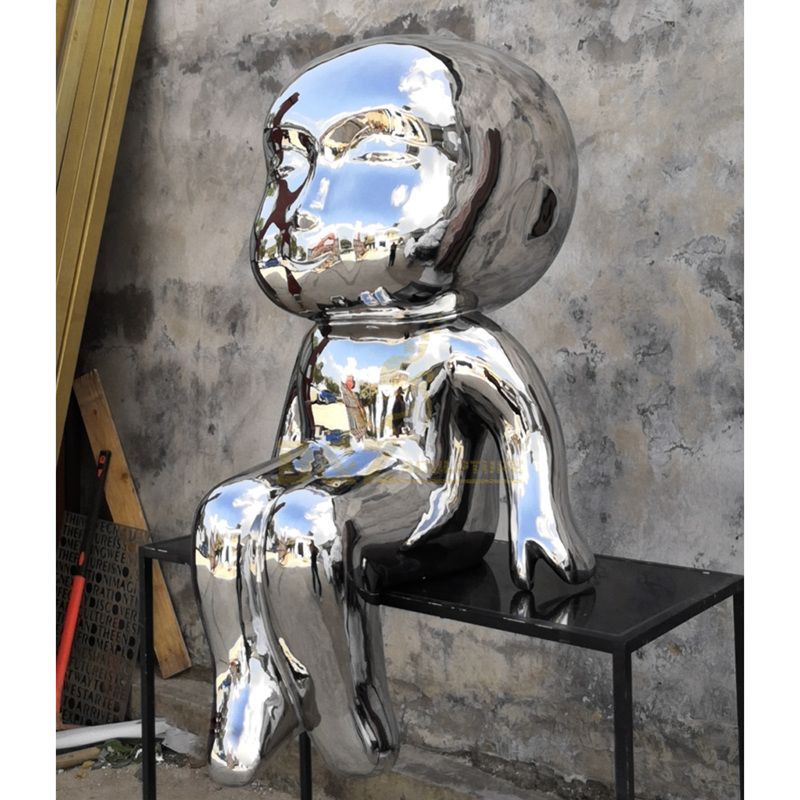 Metal Stainless Steel Large Abstract Fat Child Garden Sculpture