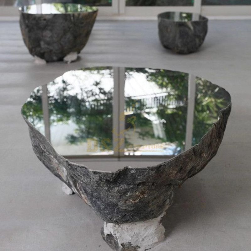 Stainless steel polished mirror surface art table sculpture