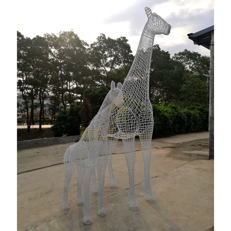 Life size outdoor garden giraffe metal statue art and craft stainless steel modern sculpture