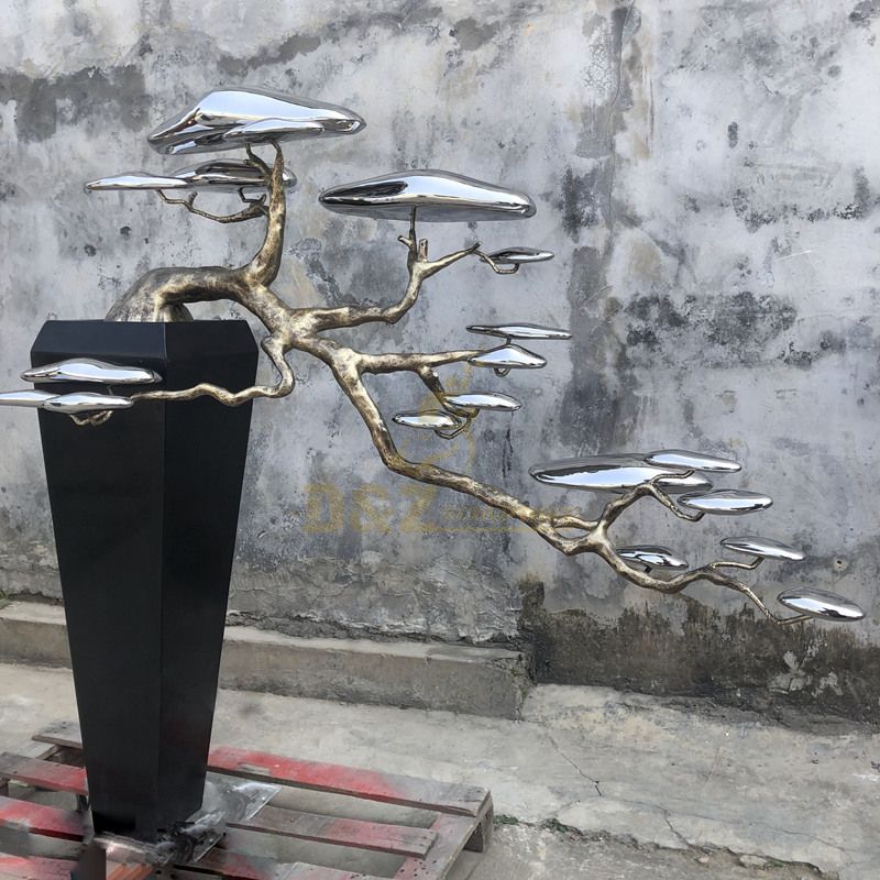 Abstract modern design stainless steel tree sculpture